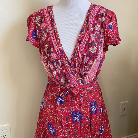 Red Floral Ruffle Wrap Dress - Picture 6 of 8